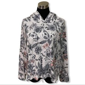 Calvin Klein Woman’s Cropped Gray Floral Long Sleeve Hoodie